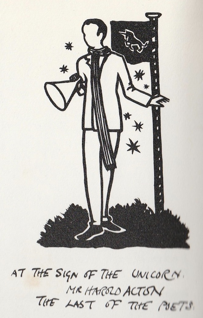 A caricature of Harold Acton by Evelyn Waugh (Note the megaphone).