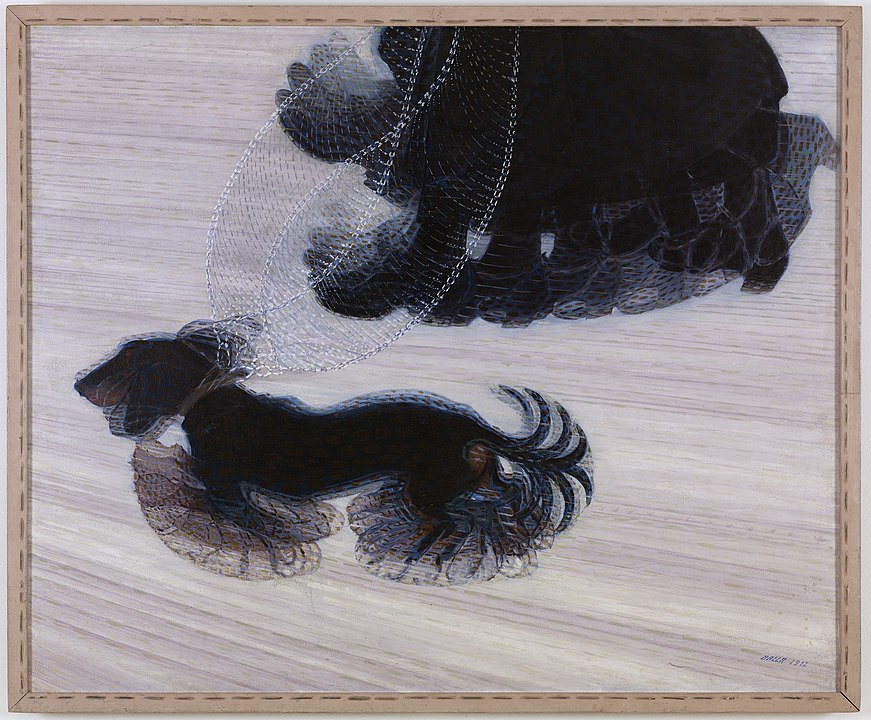 Giacomo Balla, 1912, Dinamismo di un Cane al Guinzaglio (Dynamism of a Dog on a Leash), Albright-Knox Art Gallery.
