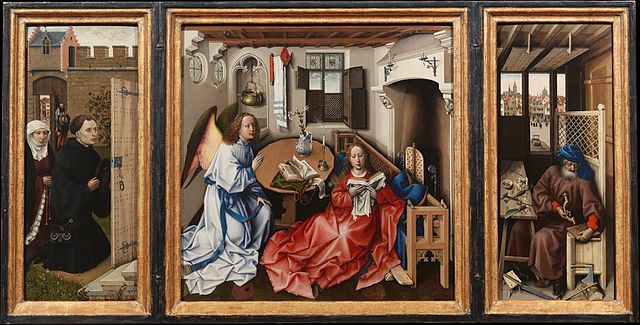The Merode Altarpiece, attributed to the workshop of Robert Campin, c. 1427–32.