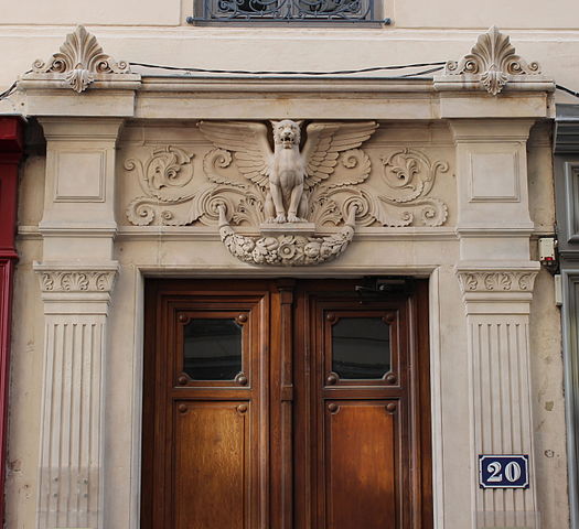 A pair of pilasters flanking a door in Lyon (France).