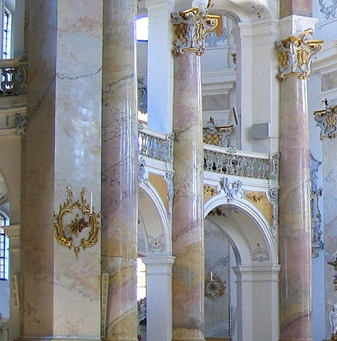 Scagliola in the Basilica of the Fourteen Holy Helpers near Bad Staffelstein, Germany.