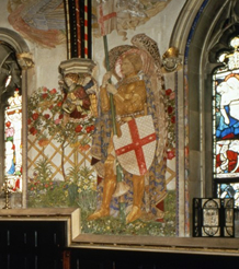 Detail of the wall in Madresfield Court Chapel; this is unfortunately the highest quality
            image I can find.